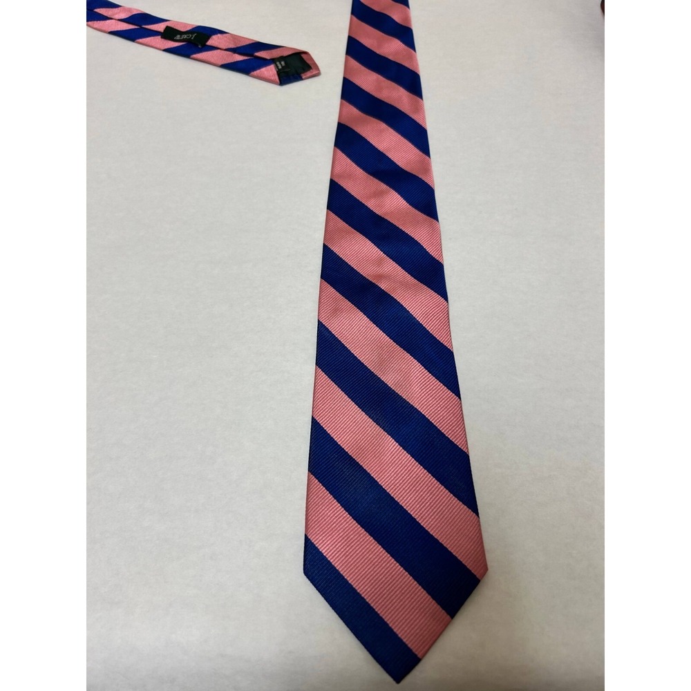 J. Crew Necktie Mens One Size Pink Blue Striped 100% Silk Repp Designer Classic
